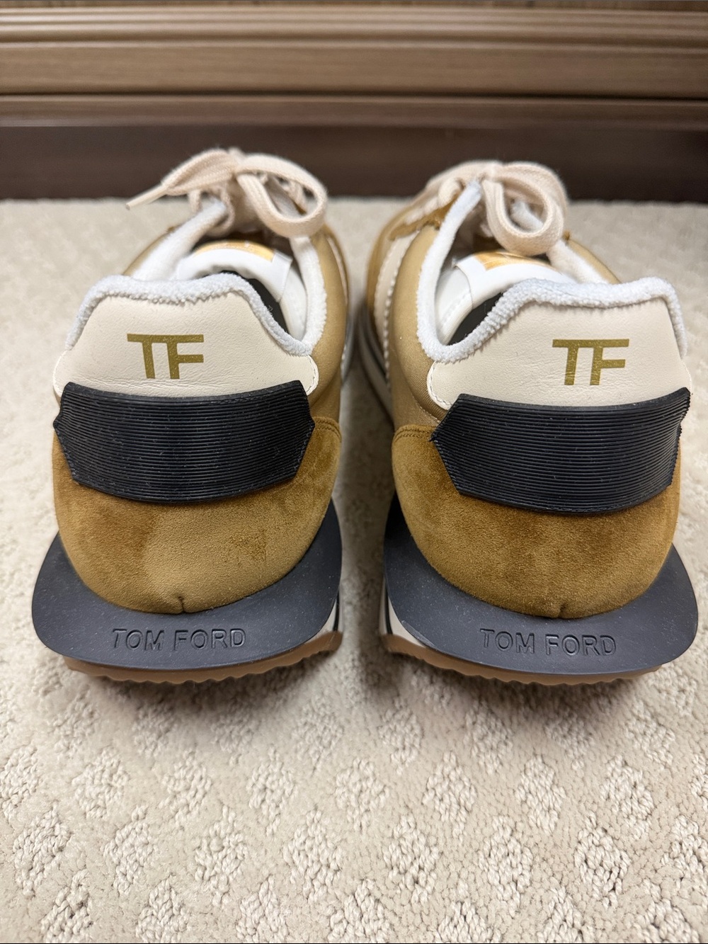 Tom Ford Men’s Tan Suede & Cream Panel Sneakers - Size 12 - Picture 3 of 4